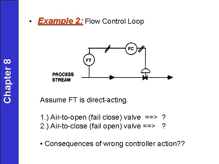 Chapter 8 • Example 2: Flow Control Loop Assume FT is direct-acting. 1. )