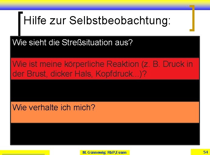 Hilfe zur Selbstbeobachtung: Wie sieht die Streßsituation aus? Wie ist meine körperliche Reaktion (z. Hilfe zur Selbstbeobachtung: Wie sieht die Streßsituation aus? Wie ist meine körperliche Reaktion (z.