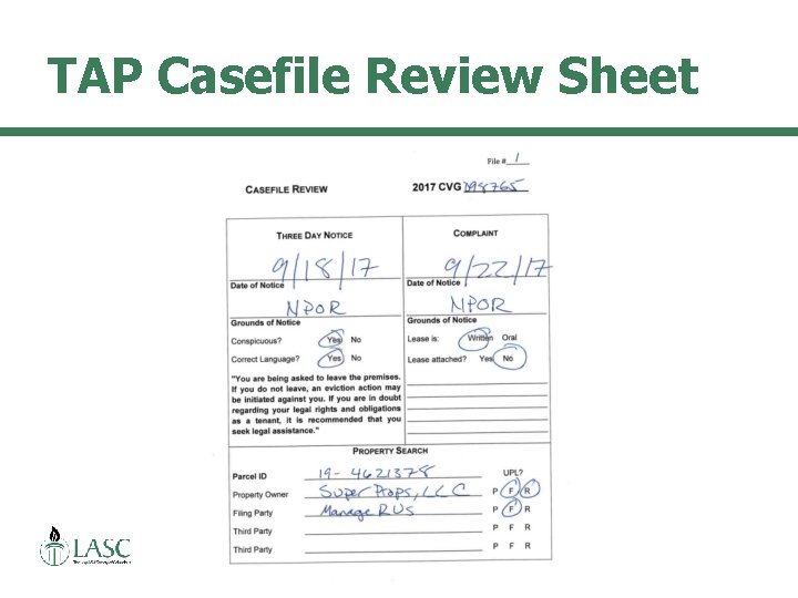 TAP Casefile Review Sheet 43 