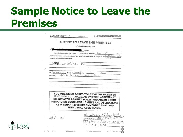 Sample Notice to Leave the Premises 61 