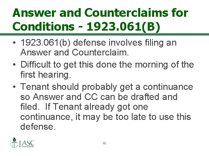 Answer and Counterclaims for Conditions - 1923. 061(B) • 1923. 061(b) defense involves filing