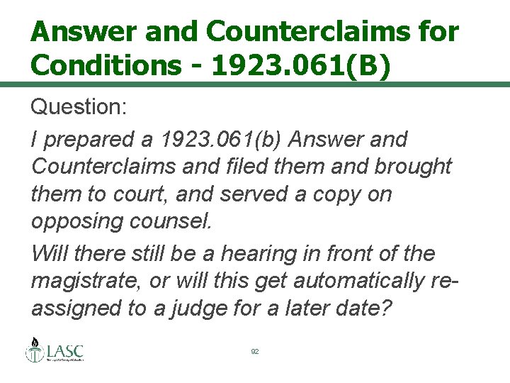 Answer and Counterclaims for Conditions - 1923. 061(B) Question: I prepared a 1923. 061(b)