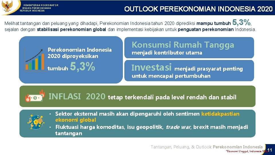 KEMENTERIAN KOORDINATOR BIDANG PEREKONOMIAN REPUBLIK INDONESIA OUTLOOK PEREKONOMIAN INDONESIA 2020 5, 3% Melihat tantangan
