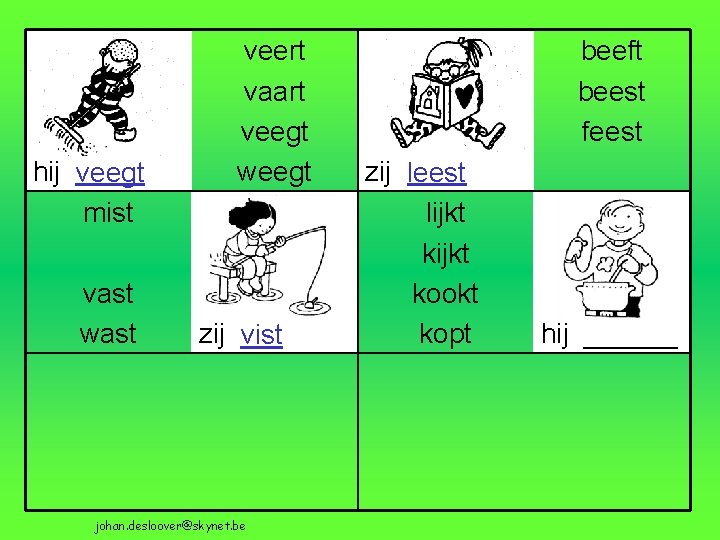hij veegt mist vast wast veert vaart veegt weegt zij vist johan. desloover@skynet. be