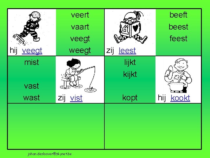 hij veegt mist vast wast veert vaart veegt weegt zij vist johan. desloover@skynet. be