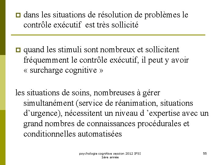 p dans les situations de résolution de problèmes le contrôle exécutif est très sollicité