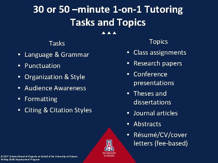 30 or 50 –minute 1 -on-1 Tutoring Tasks and Topics Tasks • Language &
