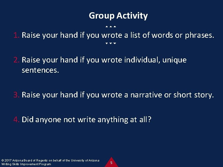 Group Activity 1. Raise your hand if you wrote a list of words or