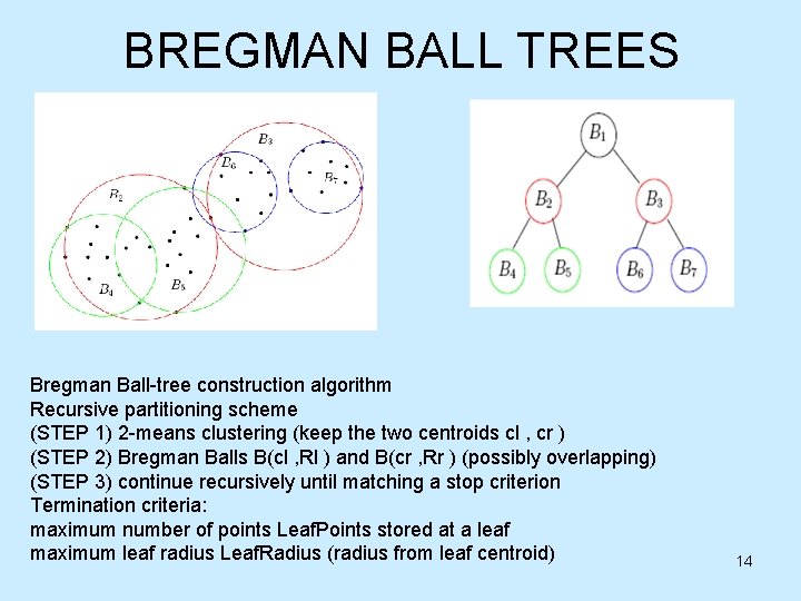 BREGMAN BALL TREES Bregman Ball-tree construction algorithm Recursive partitioning scheme (STEP 1) 2 -means