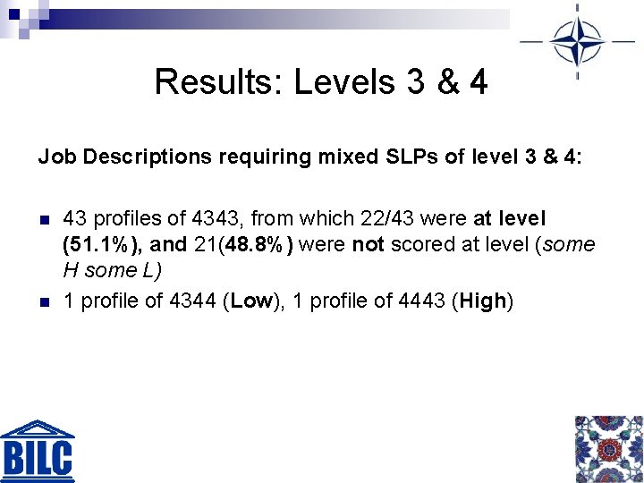 Results: Levels 3 & 4 Job Descriptions requiring mixed SLPs of level 3 &