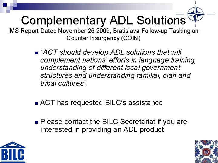 Complementary ADL Solutions IMS Report Dated November 26 2009, Bratislava Follow-up Tasking on Counter