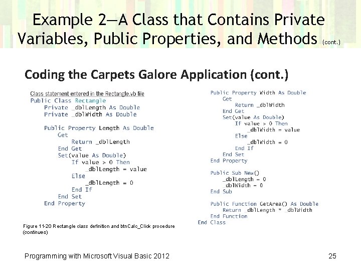 Example 2—A Class that Contains Private Variables, Public Properties, and Methods (cont. ) Coding