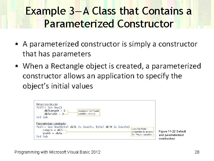 Example 3—A Class that Contains a Parameterized Constructor • A parameterized constructor is simply