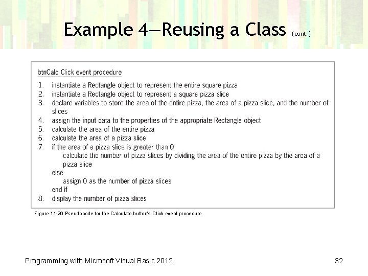 Example 4—Reusing a Class (cont. ) Figure 11 -26 Pseudocode for the Calculate button’s