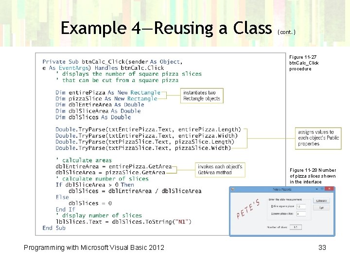 Example 4—Reusing a Class (cont. ) Figure 11 -27 btn. Calc_Click procedure Figure 11