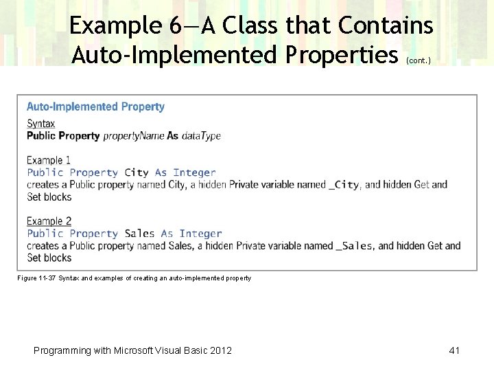 Example 6—A Class that Contains Auto-Implemented Properties (cont. ) Figure 11 -37 Syntax and