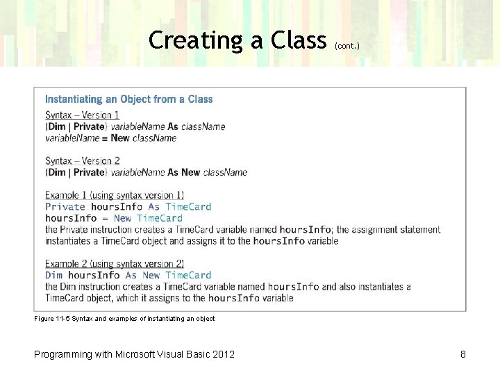 Creating a Class (cont. ) Figure 11 -5 Syntax and examples of instantiating an