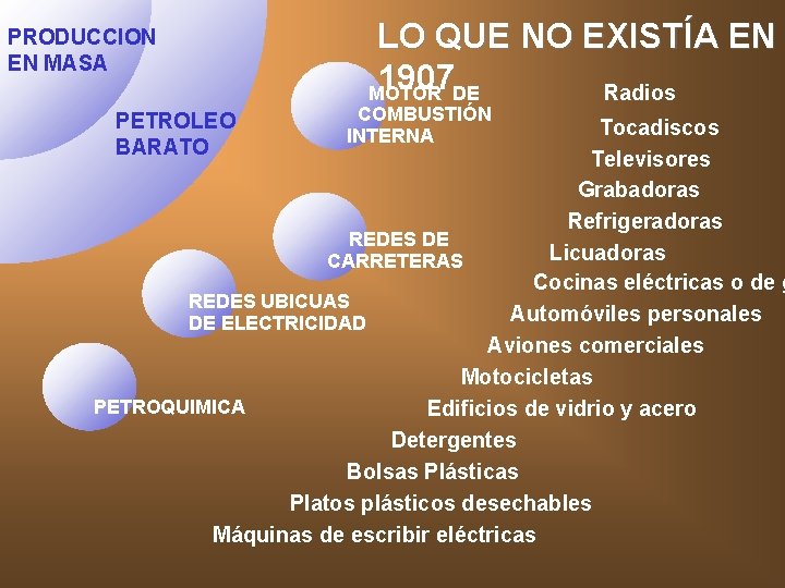 PRODUCCION EN MASA PETROLEO BARATO LO QUE NO EXISTÍA EN 1907 MOTOR DE Radios