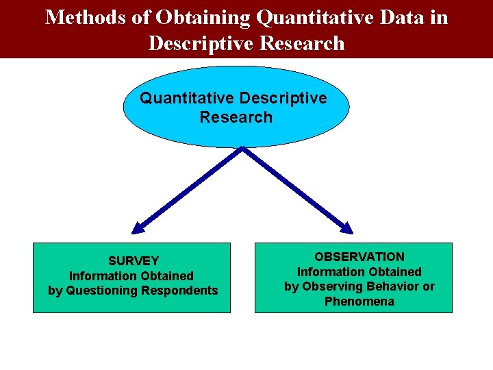 Methods of Obtaining Quantitative Data in Descriptive Research Quantitative Descriptive Research SURVEY Information Obtained