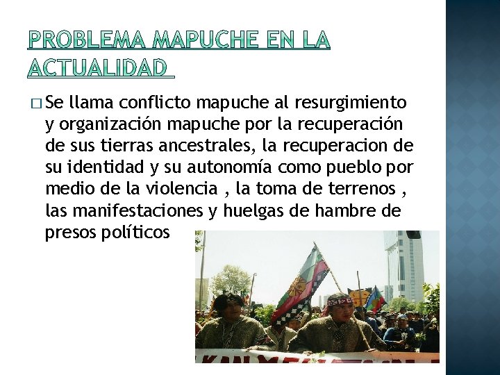 � Se llama conflicto mapuche al resurgimiento y organización mapuche por la recuperación de