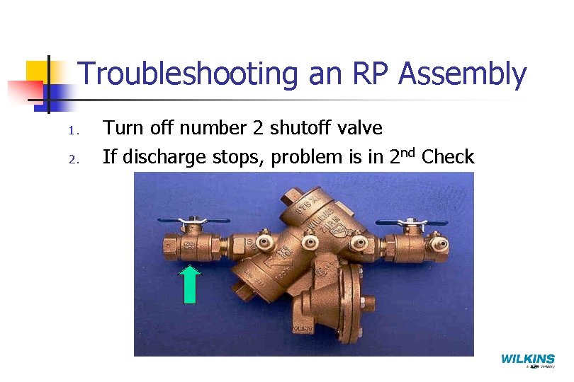 Troubleshooting an RP Assembly 1. 2. Turn off number 2 shutoff valve If discharge