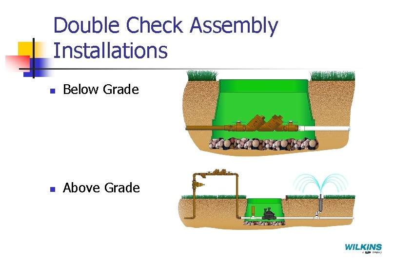 Double Check Assembly Installations n Below Grade n Above Grade 