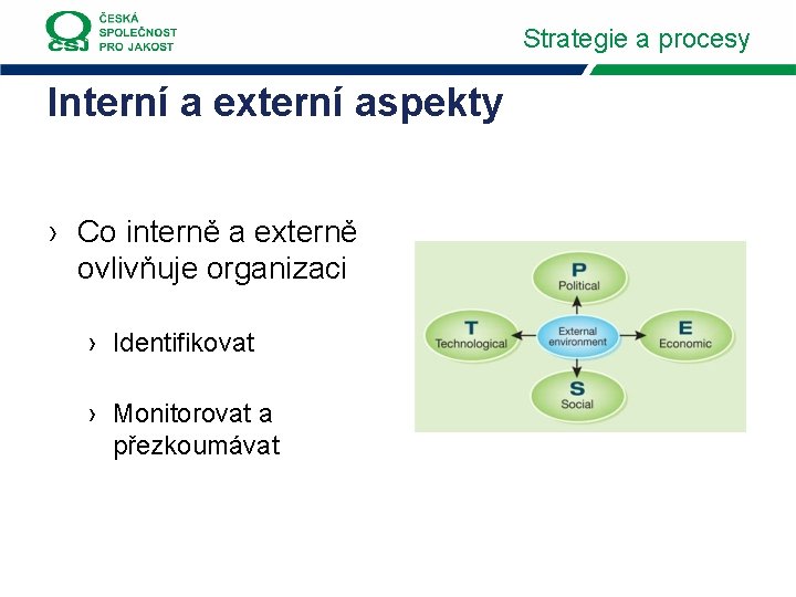Strategie a procesy Interní a externí aspekty › Co interně a externě ovlivňuje organizaci