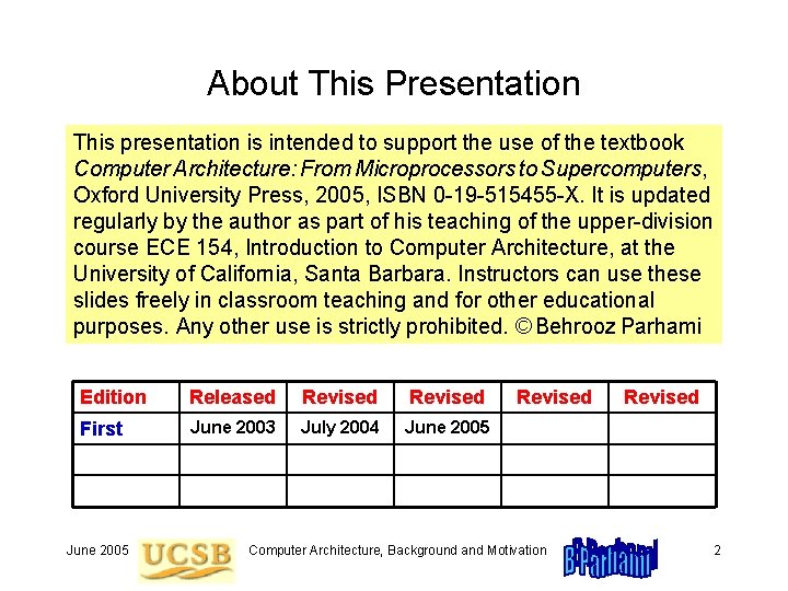 About This Presentation This presentation is intended to support the use of the textbook About This Presentation This presentation is intended to support the use of the textbook