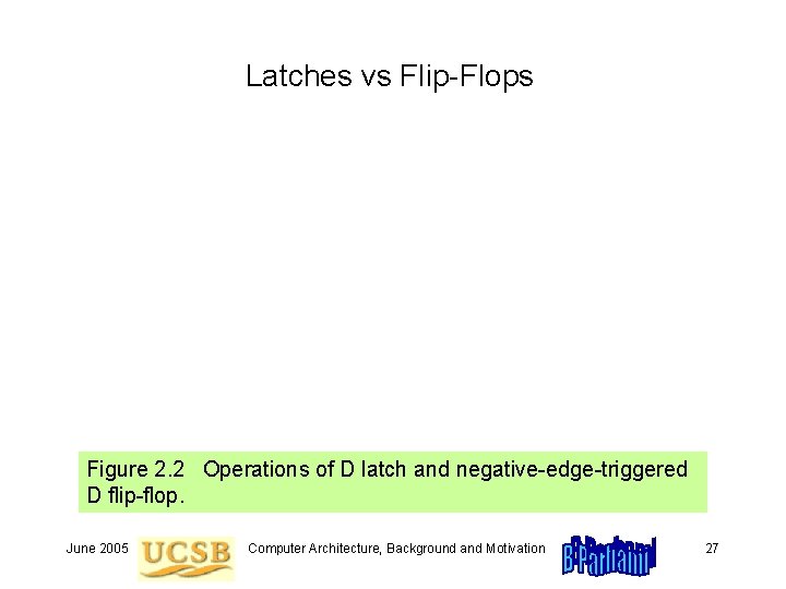 Latches vs Flip-Flops Figure 2. 2 Operations of D latch and negative-edge-triggered D flip-flop. Latches vs Flip-Flops Figure 2. 2 Operations of D latch and negative-edge-triggered D flip-flop.
