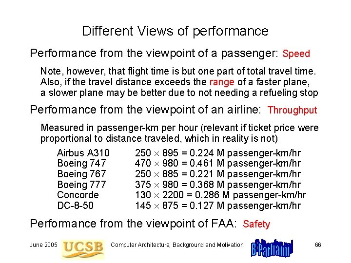 Different Views of performance Performance from the viewpoint of a passenger: Speed Note, however, Different Views of performance Performance from the viewpoint of a passenger: Speed Note, however,