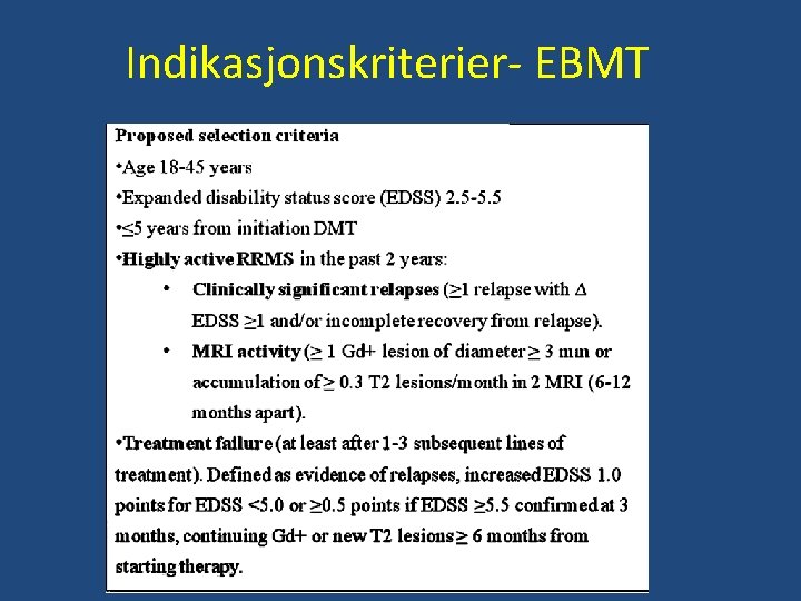 Indikasjonskriterier- EBMT 