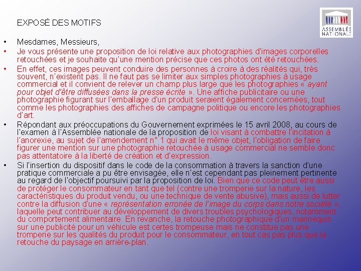 EXPOSÉ DES MOTIFS • • • Mesdames, Messieurs, Je vous présente une proposition de