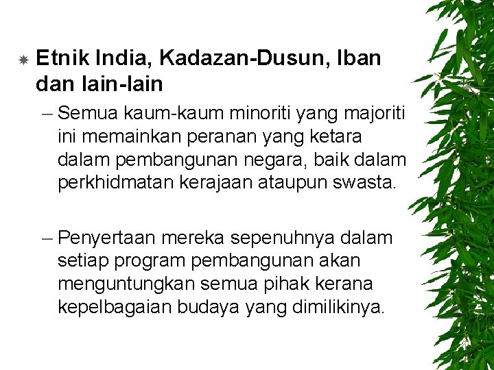  Etnik India, Kadazan-Dusun, Iban dan lain-lain – Semua kaum-kaum minoriti yang majoriti ini