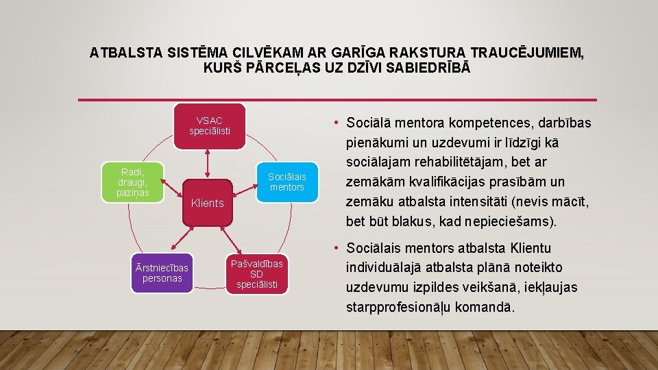 ATBALSTA SISTĒMA CILVĒKAM AR GARĪGA RAKSTURA TRAUCĒJUMIEM, KURŠ PĀRCEĻAS UZ DZĪVI SABIEDRĪBĀ VSAC speciālisti