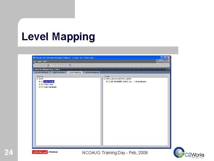 Level Mapping 24 NCOAUG Training Day - Feb, 2008 