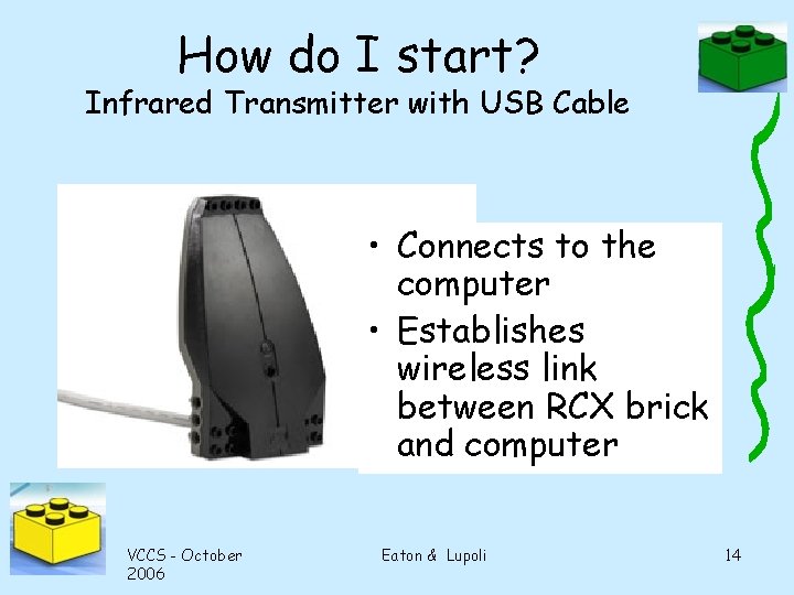 How do I start? Infrared Transmitter with USB Cable • Connects to the computer
