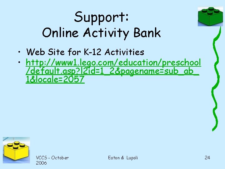 Support: Online Activity Bank • Web Site for K-12 Activities • http: //www 1.