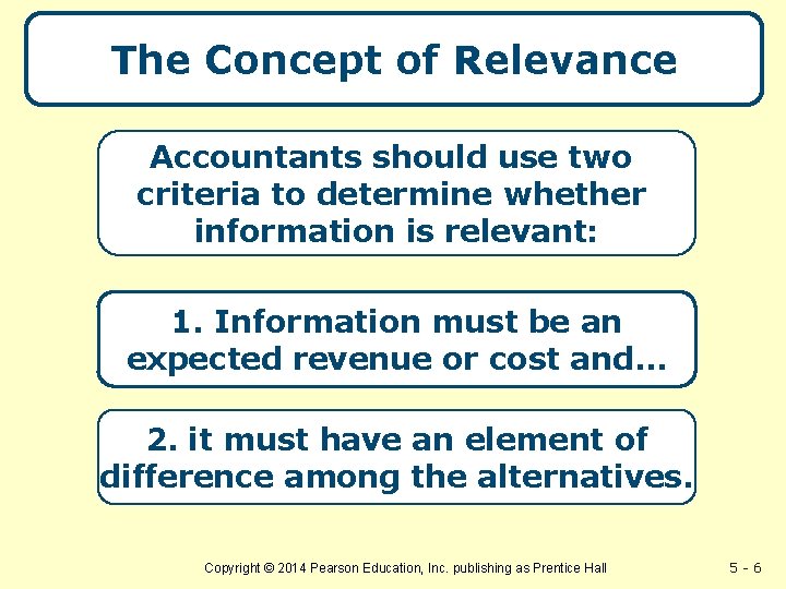 The Concept of Relevance Accountants should use two criteria to determine whether information is