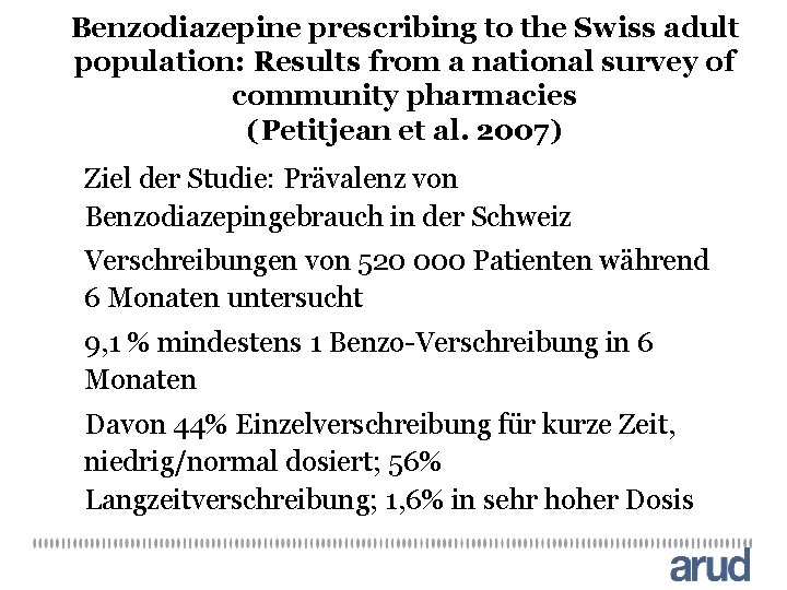 Benzodiazepine prescribing to the Swiss adult population: Results from a national survey of community