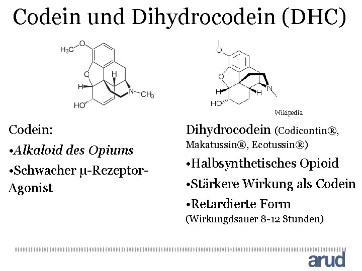 Codein und Dihydrocodein (DHC) Wikipedia Codein: Dihydrocodein (Codicontin®, • Alkaloid des Opiums Makatussin®, Ecotussin®)