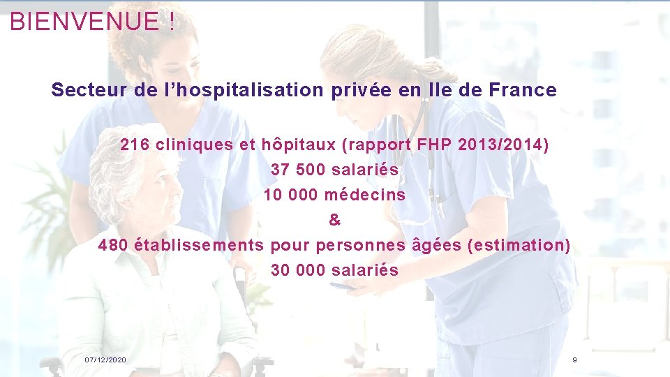 BIENVENUE ! Secteur de l’hospitalisation privée en Ile de France 216 cliniques et hôpitaux