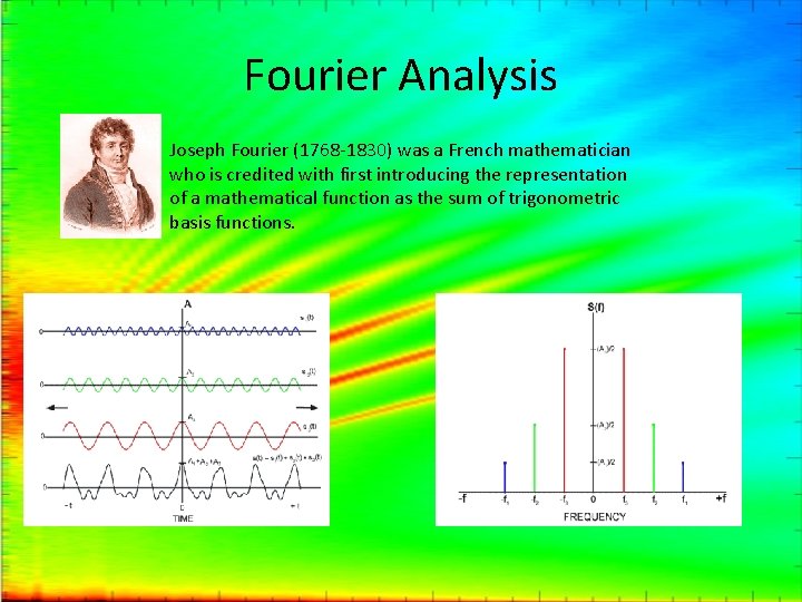 Fourier Analysis Joseph Fourier (1768 -1830) was a French mathematician who is credited with
