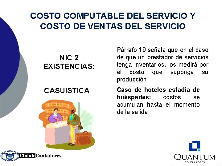 COSTO COMPUTABLE DEL SERVICIO Y COSTO DE VENTAS DEL SERVICIO NIC 2 EXISTENCIAS: CASUISTICA