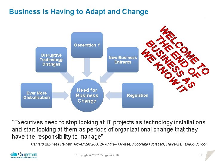 Business is Having to Adapt and Change Disruptive Technology Changes Ever More Globalisation New