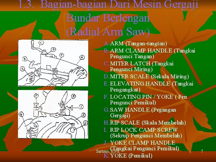 1. 3. Bagian-bagian Dari Mesin Gergaji Bundar Berlengan (Radial Arm Saw) A. ARM (Tangan-tangtan)