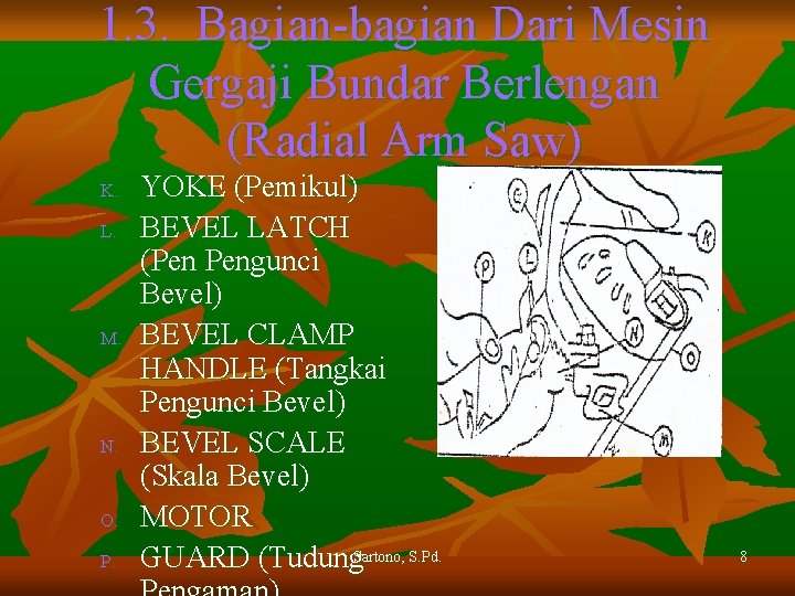 1. 3. Bagian-bagian Dari Mesin Gergaji Bundar Berlengan (Radial Arm Saw) K. L. M.