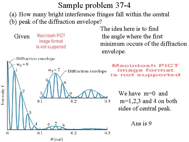 Sample problem 37 -4 (a) How many bright interference fringes fall within the central