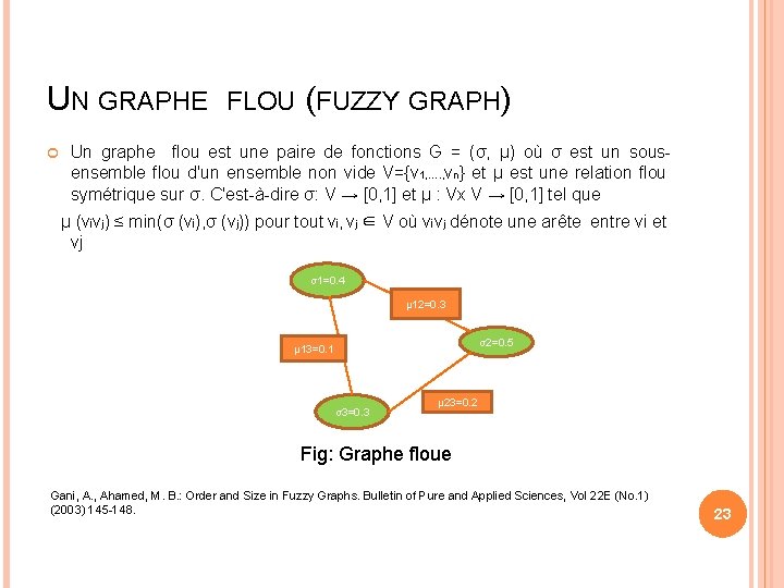 UN GRAPHE FLOU (FUZZY GRAPH) Un graphe flou est une paire de fonctions G