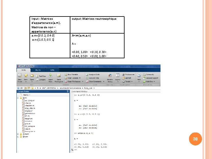 Input : Matrices d’appartenance(a. m), Matrices de non – appartenance(a. n) a. m=[0 0.