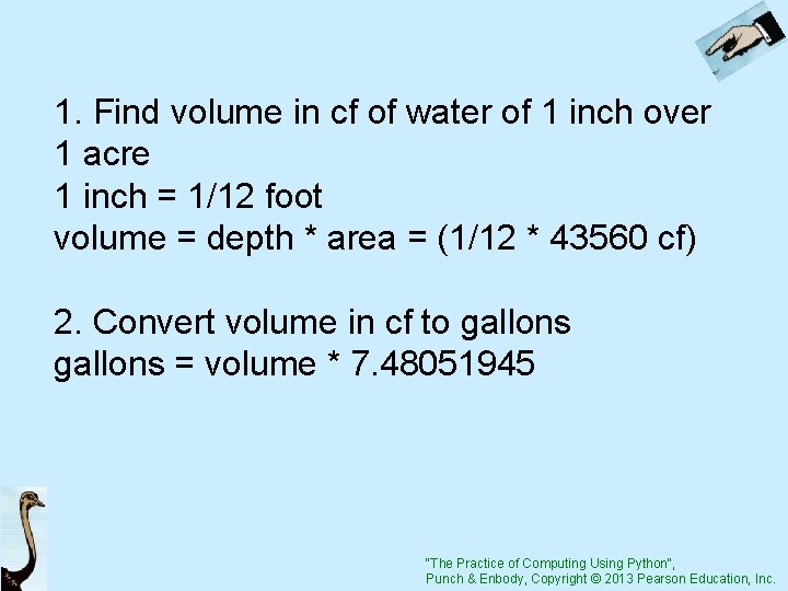 1. Find volume in cf of water of 1 inch over 1 acre 1